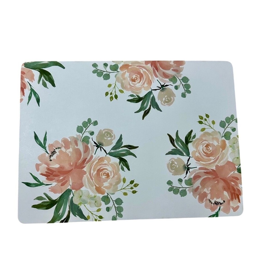 Cork Placemat Set of 4 Peach Floral Rectangle Spring Summer‎
